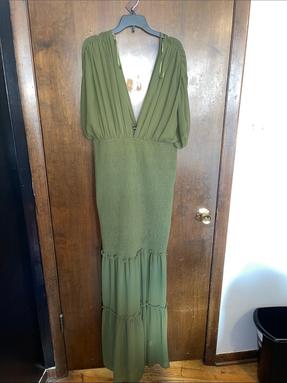Fashion Nova Olive Maxi Dress with Deep V-Neck